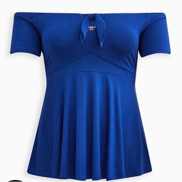 TORRID Babydoll Soft Tie - Front off - Shoulder Top Size 3 (3X) Color Blue - Picture 3 of 7